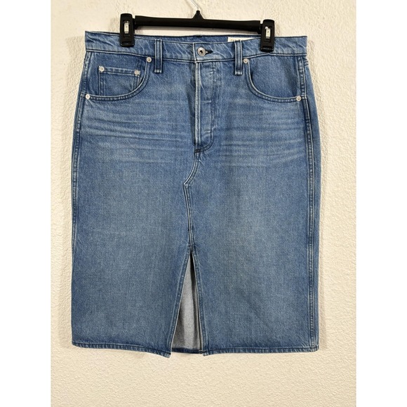 rag & bone Denim Skirt Womens 32 Blue Poppy Midi Button Fly Front Slit High Rise - Picture 1 of 10